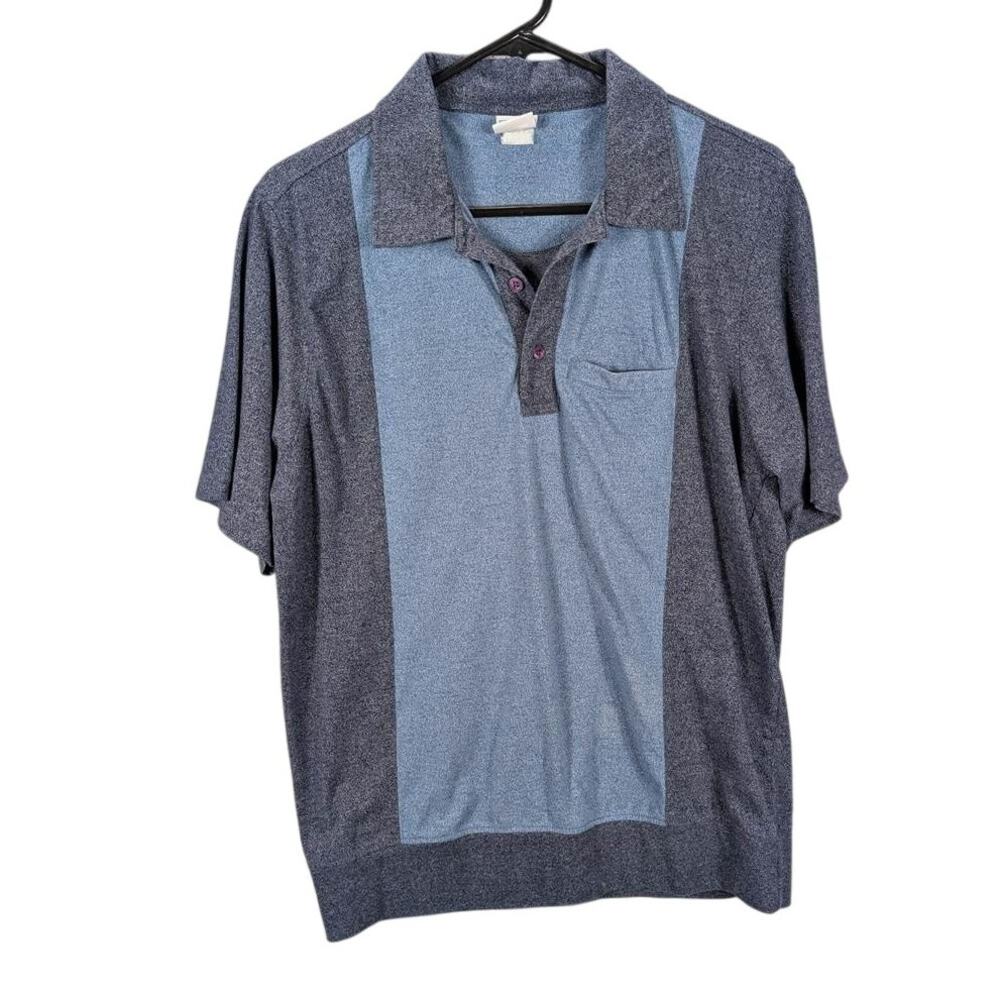 Haband Shirt Mens Small Blue Colorblock Polo Short Sleeve Bowling Grandpa Preppy